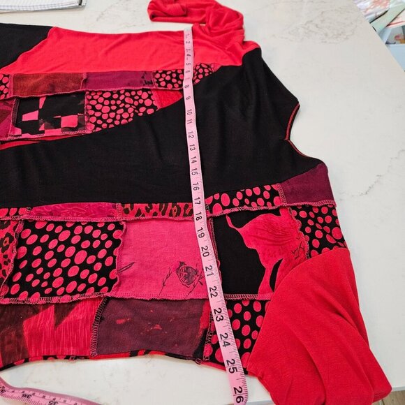 Parsley & Sage 2X Red Black Patchwork Long Sleeve Tunic Top Lagenlook - Picture 5 of 8